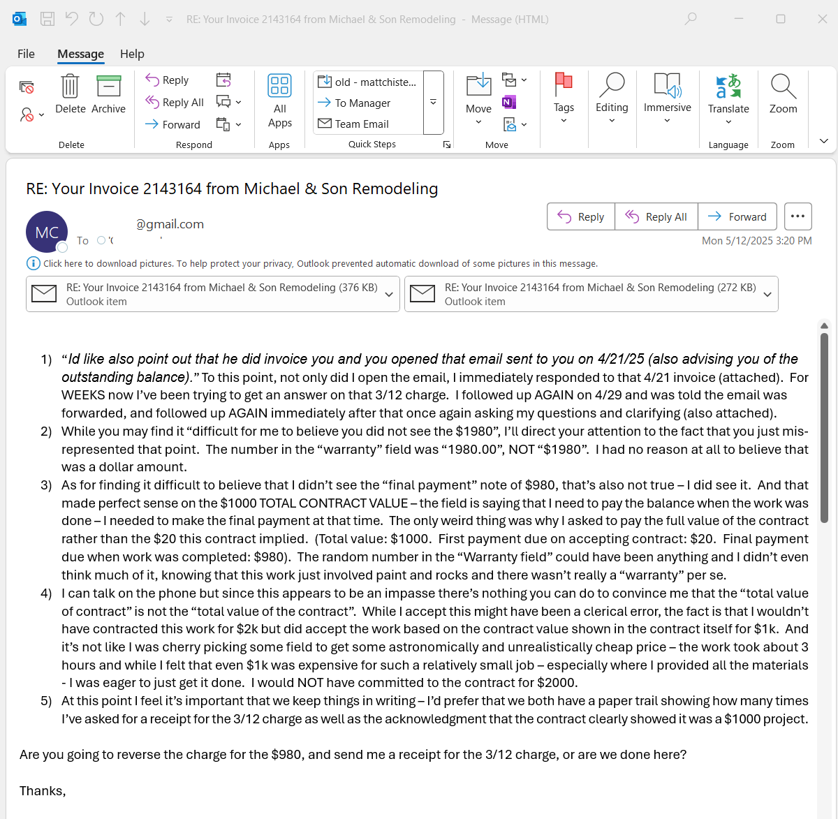Second Invoice Pushback